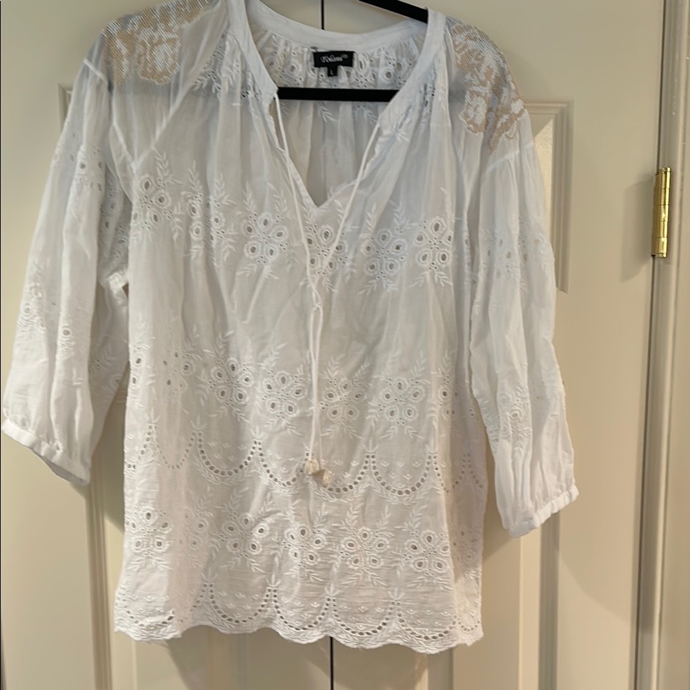 Tolani Eyelet Blouse - White size L